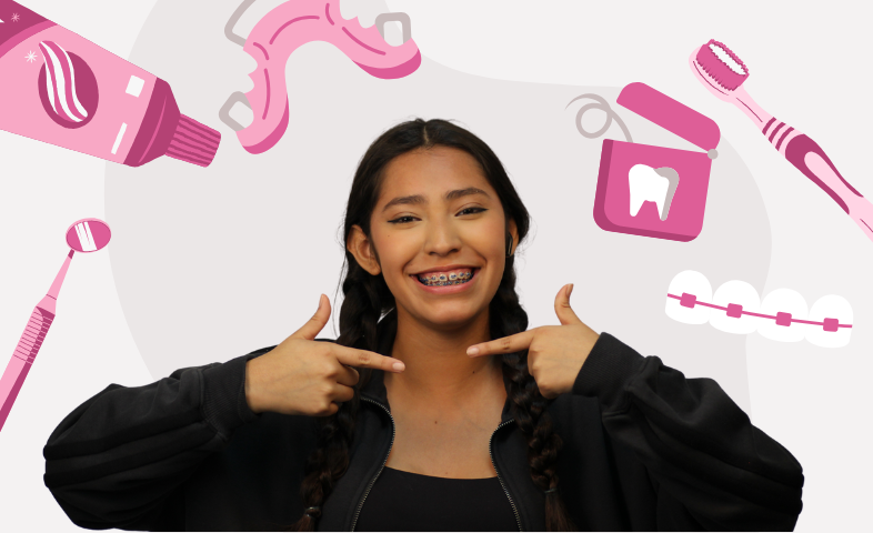 A smiling teen with braces fitted to straighten her smile, improve bite and provide long term oral health benefits